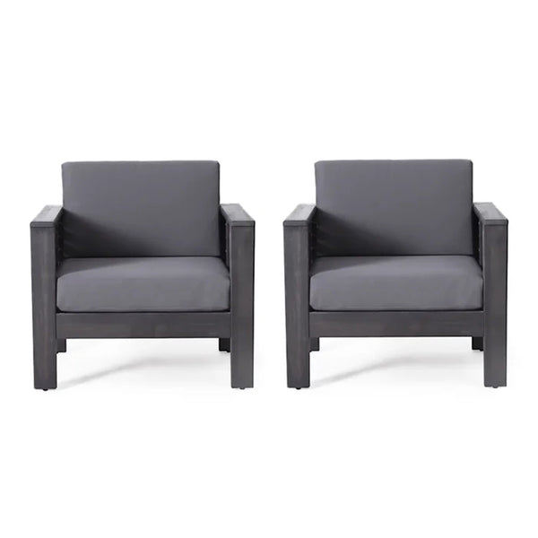 ( Set of 2) Outdoor Acacia Wood Club Chairs with Cushions, Dark Gray, 27.75