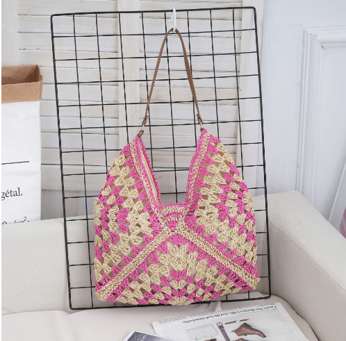 Hollow out straw woven bag woven belt armpit bag