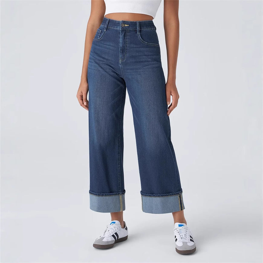 Fashionable high waisted straight leg jeans
