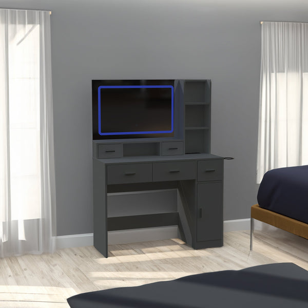 Smart mirror dressing table with drawers and storage cabinets