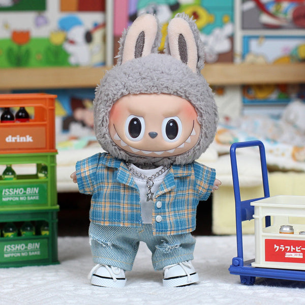 Clothing Only Labubu Doll Clothes T-Shirt with Ripped Jeans Heartfelt Macaron