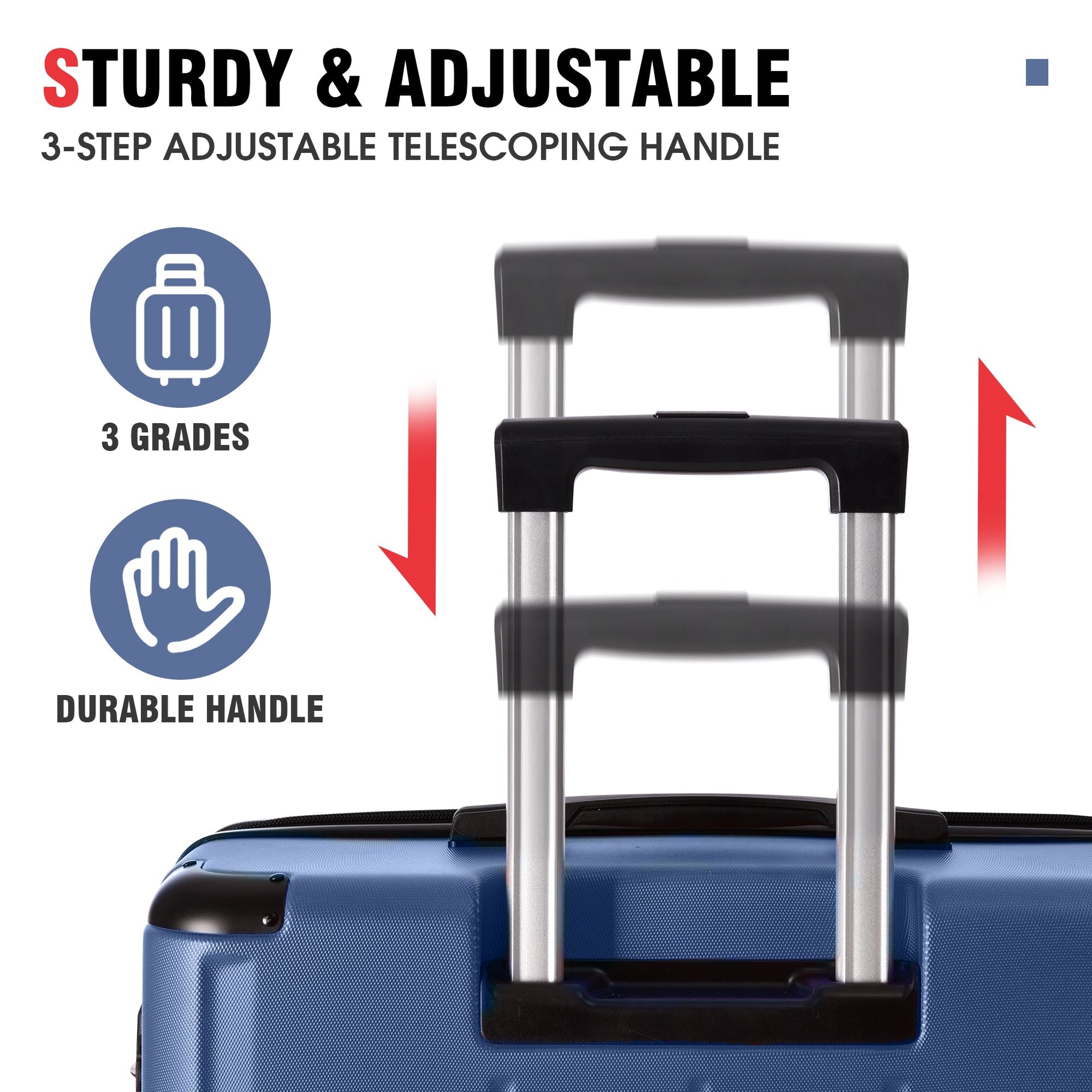 Hardshell Luggage Sets 3 Pcs Spinner Suitcase with TSA Lock Lightweight 20''24''28'' Blue + ABS