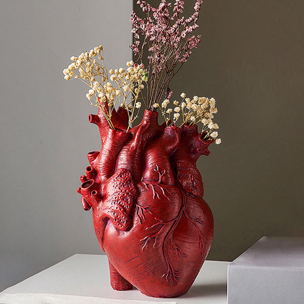 Heart-Shaped Flower Vase Resin Ornament Desktop Living Room Plant Pot Table Decoration Craft