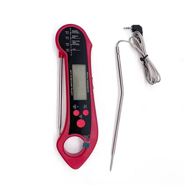 Foldable IP7 digital thermometer with dual probes: for cooking, BBQ, meat, grilling, food kitchen tools.