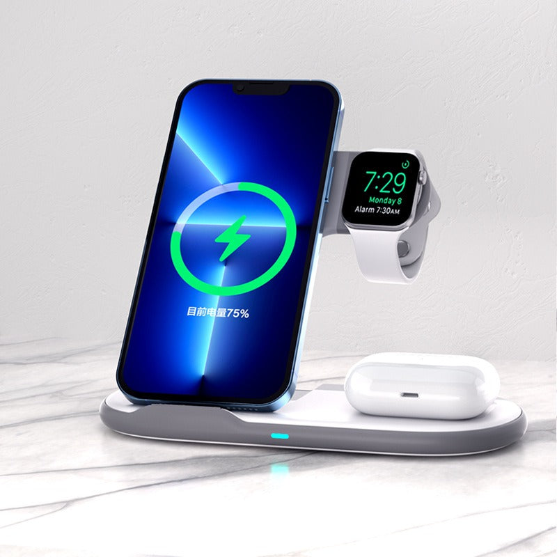 Folding 3-in-1 wireless charger suitable for iPhone earphones, watches, wireless fast charging phone holder