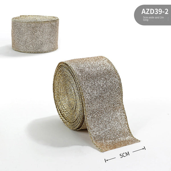 New Gold Onion Cloth Christmas Ribbon Gold Powder Decorative Bow Material Christmas Wire Edge Weaving Ribbon Decoration