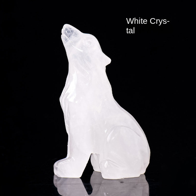 Natural crystal wolf cub carving piece, crystal animal raw stone, mineral specimen, home decoration ornament