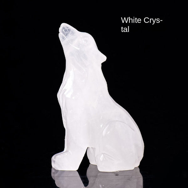 Natural crystal wolf cub carving piece, crystal animal raw stone, mineral specimen, home decoration ornament