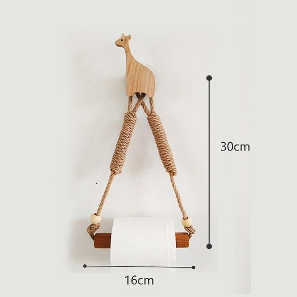 Nordic Indoor Wooden Solid Wood Hemp Rope Animal Tissue Holder Children's Room Decoration Wall Hanger Hemp Rope Hook Toilet Paper Holder