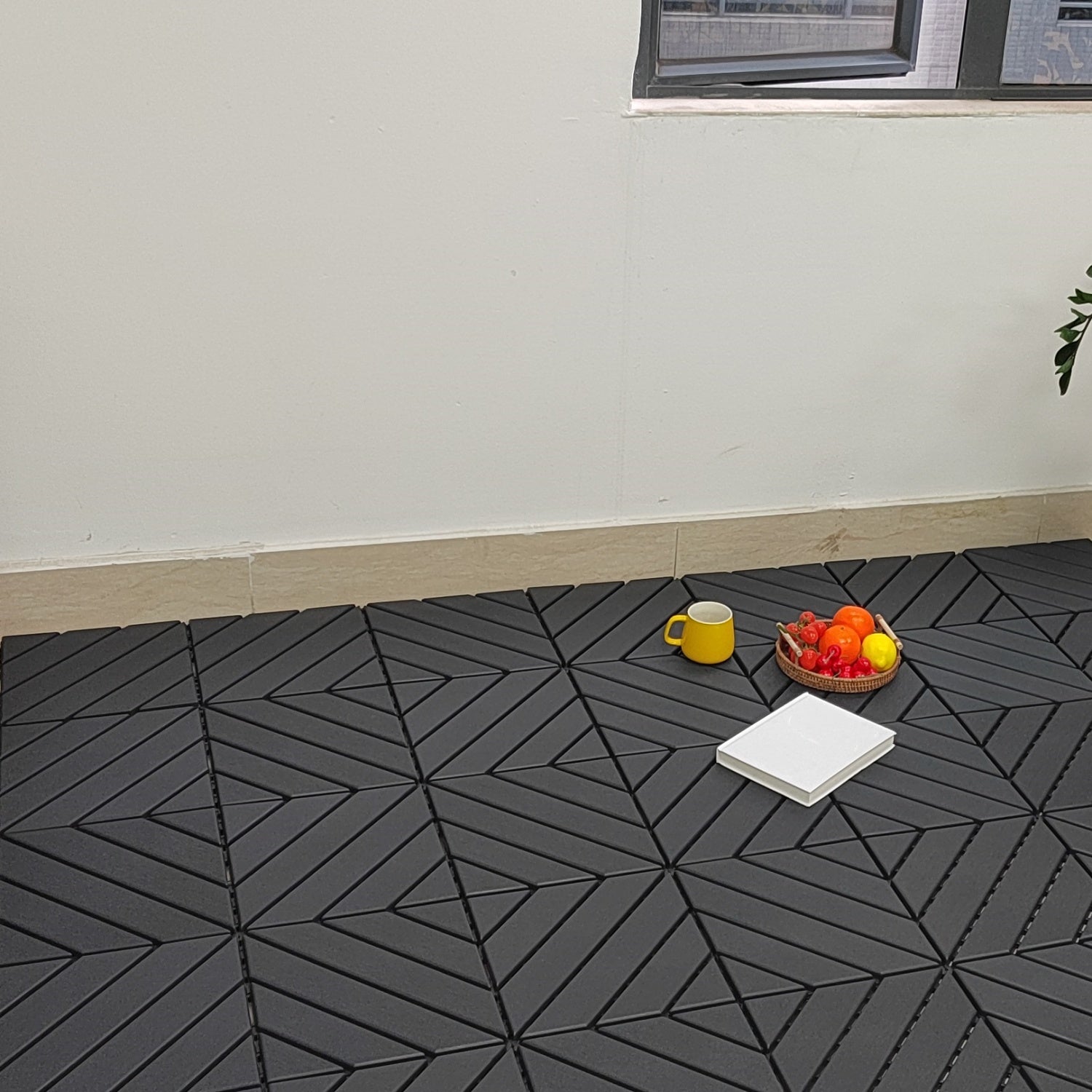 Plastic tiles, 36 pieces, 12 inches x 12 inches waterproof outdoor terrace tiles with reinforced drainage design, gray