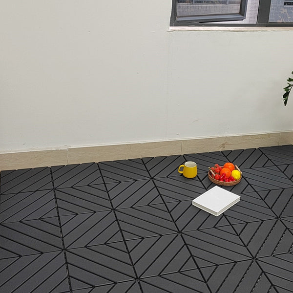Plastic tiles, 36 pieces, 12 inches x 12 inches waterproof outdoor terrace tiles with reinforced drainage design, gray