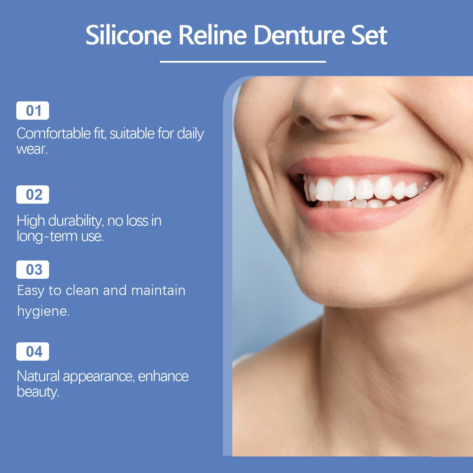 Silicone Resin Denture Set, Enhance Smile Appearance Comfortable Material Denture Beauty Care