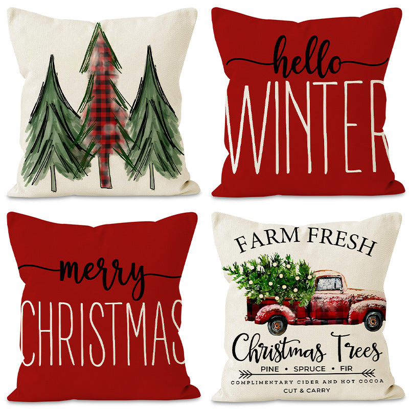 Christmas tree print pillow cover linen pillowcase holiday living room sofa decoration cushion cover