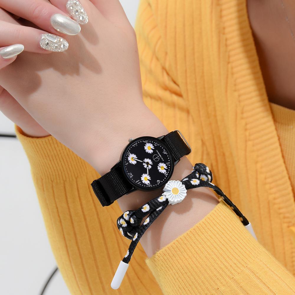 Fashion Daisy Flowers Nylon Band Watches For Women Casual Analog Quartz Wristwatches Women Watches Ladies Clock Relogio Feminino