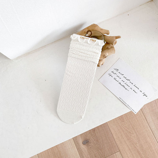 1 pair of socks for women summer thin black middle tube socks Japanese lace ballet style socks mesh breathable pile socks