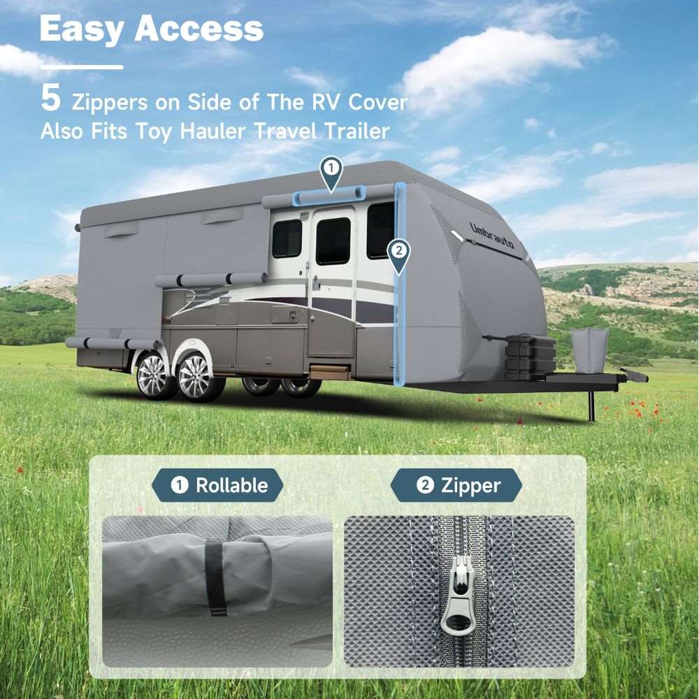 Umbrauto RV Cover,7 Layers Travel Trailer Cover, Waterproof Camper Cover,Grey