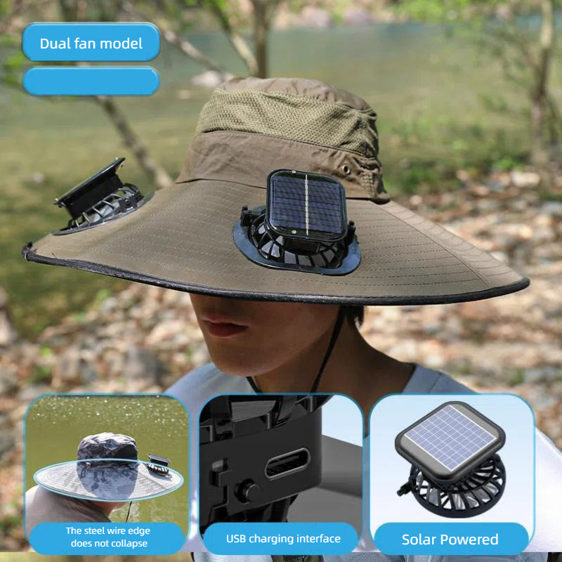 Camper Solar Fan Hat Fishing Hat Men's Outdoor Mountaineering UV Protection Sunshade Fishing Hat with Fan