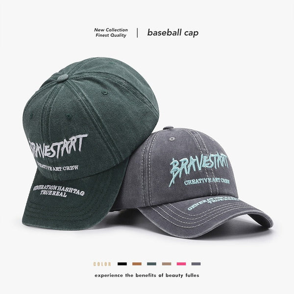 Fashionable Outdoor Versatile Curved Brim Letter Embroidery Men's Flat Tongue Hat Show Face Small Washed Women's Simple Baseball Hat Fashion
