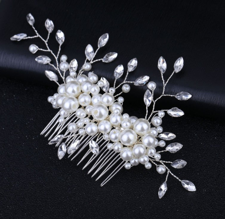 Handmade pearl flower inlaid with diamonds full of diamond comb comb