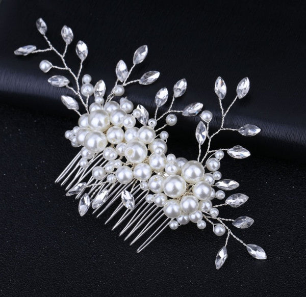 Handmade pearl flower inlaid with diamonds full of diamond comb comb