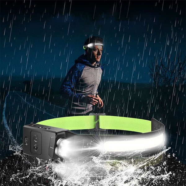New USB Mini Multi-Function Waving Sensor Headlamp Dual Light Source Floodlight Headlamp Red Light Warning Light