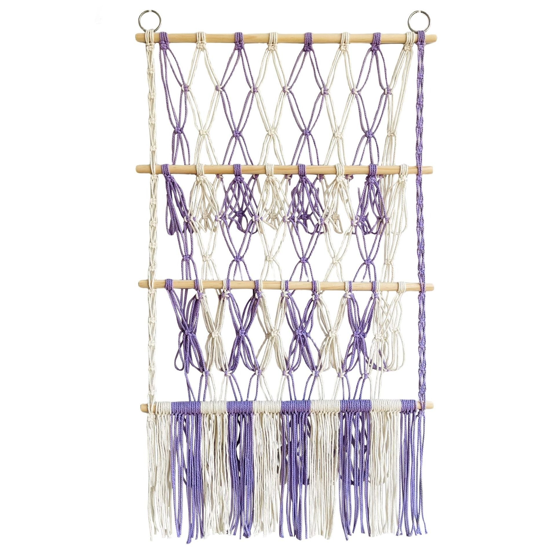 Simple decoration of shelves for children's rooms book ornaments wooden sticks 3-layer plush Bohemian toy storage net bag