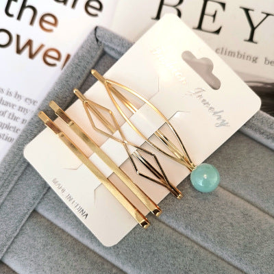 4PCS Korea Fashion Metal Hairpins Imitiation Pearl Colorful Beads Hair Clips for Women Irregular Geometric Hair Accessories