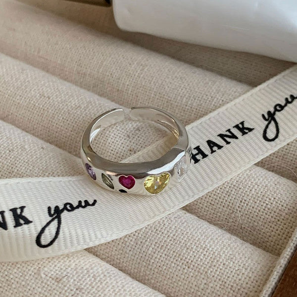 Dopamine love colored zircon diamond ring female niche index finger high-end fashion personality open ring