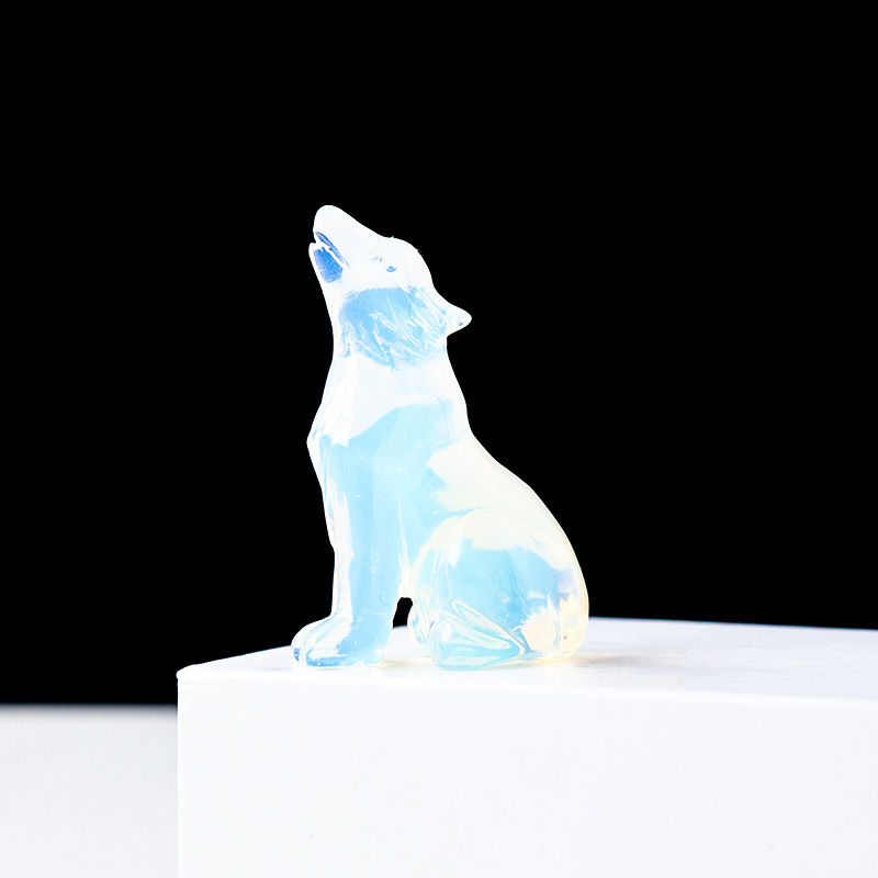 Natural crystal wolf cub carving piece, crystal animal raw stone, mineral specimen, home decoration ornament