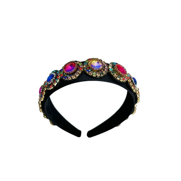 Fashionable glass inlaid diamond wide edge sponge hair hoop