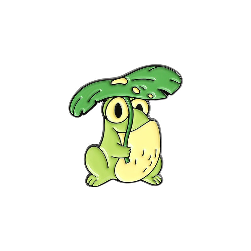 Quack Quack Enamel Pin Custom Frog Lotus Leaf Brooches Bag Lapel Pin Cartoon Animal Badge Jewelry Gift for Kids Friends