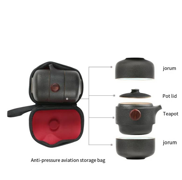 Black pottery quick guest cup one pot two cups household outdoor travel tea set portable bag Kung Fu outdoor portable bubble