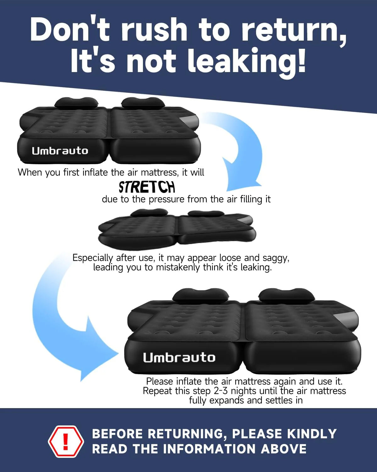 Umbrauto Thickened SUV Back Trunk Air Mattress 3.0,Black