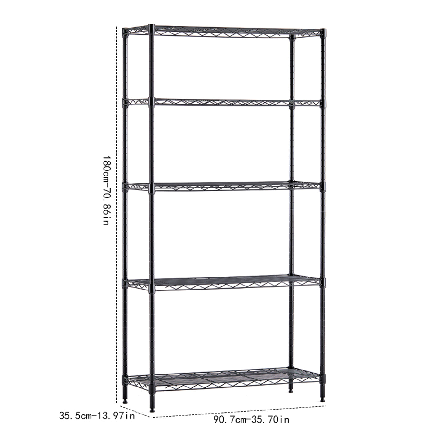 Metal wire rack storage rack adjustable rack, vertical storage rack unit (black, 35.7L x 14W x 71H)