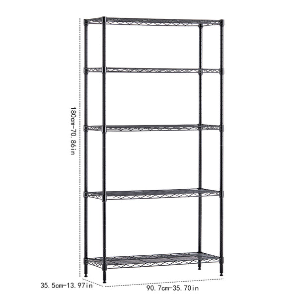 Metal wire rack storage rack adjustable rack, vertical storage rack unit (black, 35.7L x 14W x 71H)