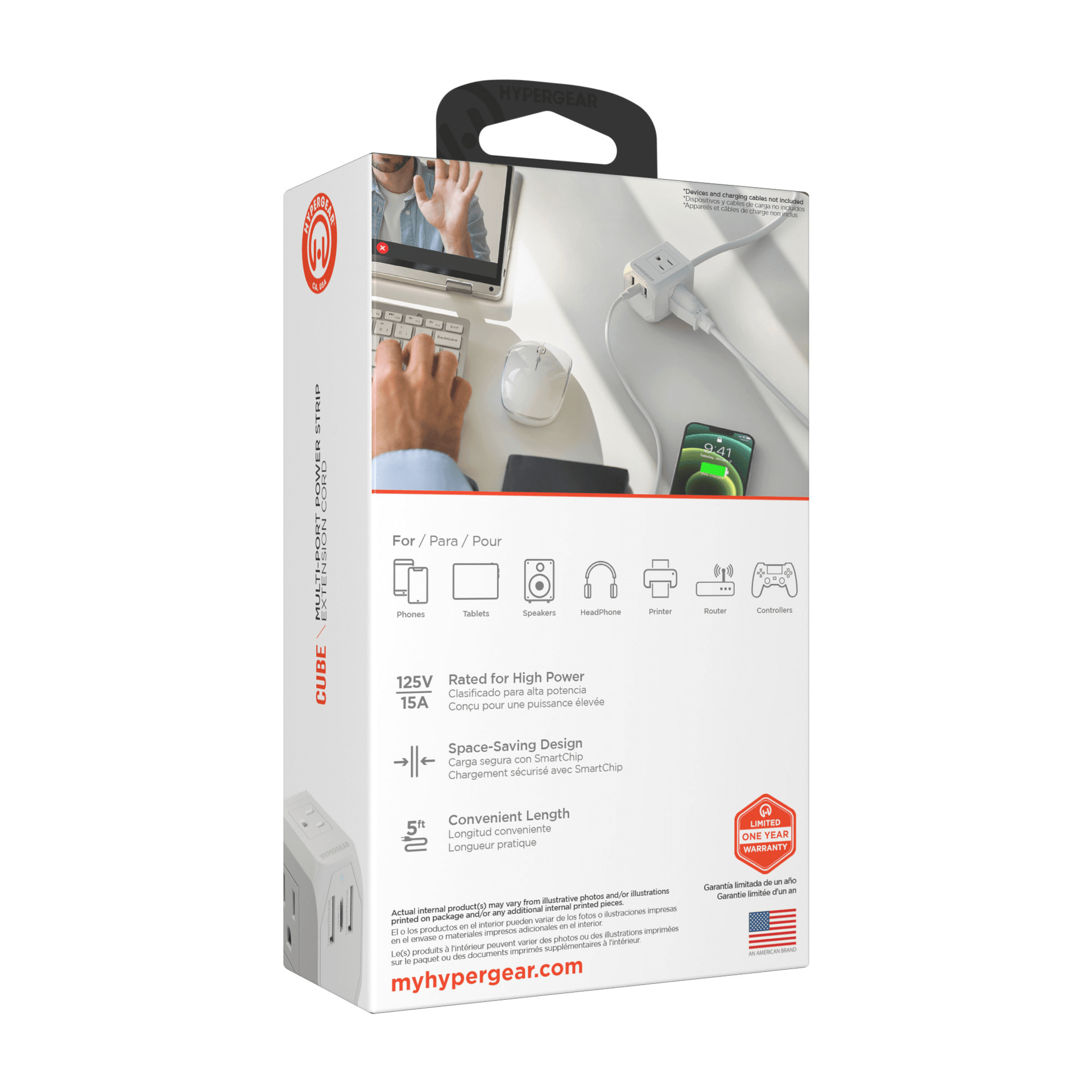 HyperGear Cube Multi-Port Power Strip Extension Cord