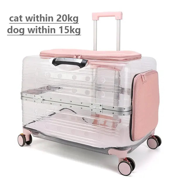 Rolling Pet Travel Trolley with Wheel, Transparent Capsule, Pink, Green, Puppies, Dogs, Cat Carriers Bag, 5-20Kg