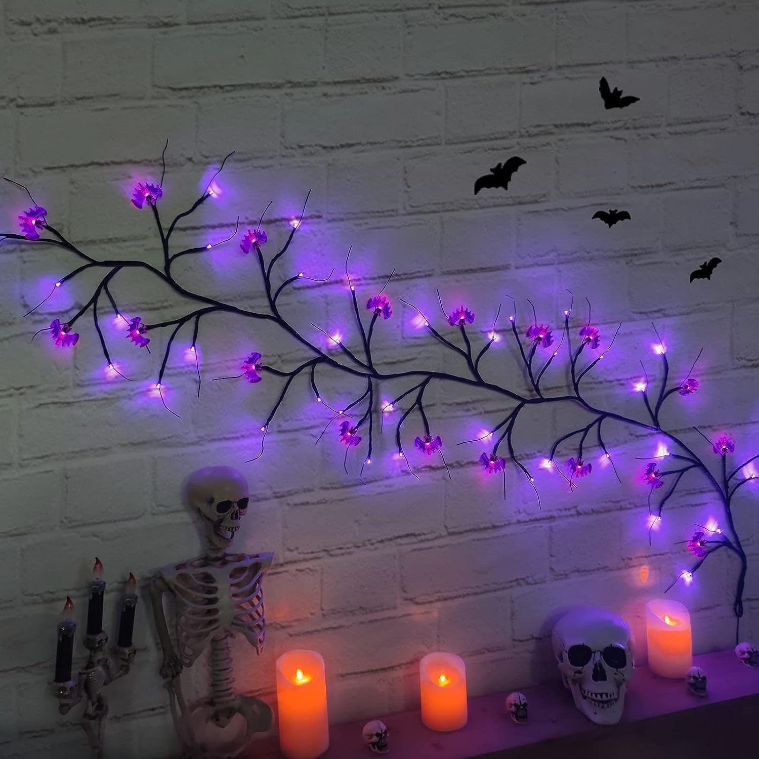 Outdoor Waterproof LED Halloween Decorative Light Rattan Spider Bat Tree Branch Light Party Atmosphere Ghost Festival Chopsticks