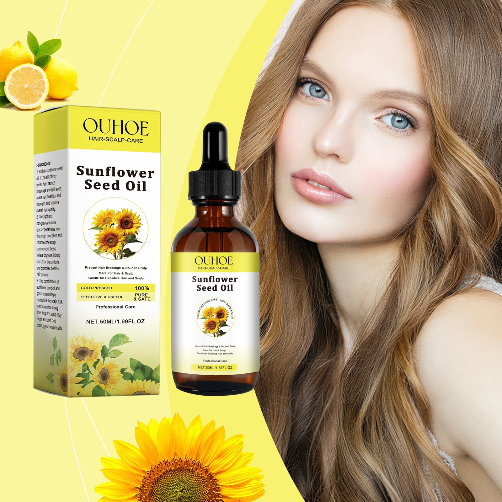 Sunflower Oil Hair Care Essential Oil Moisturizes, Prevents Frizz And Nourishes Hair Care Essential Oil Softens And Repairs Hair Roots