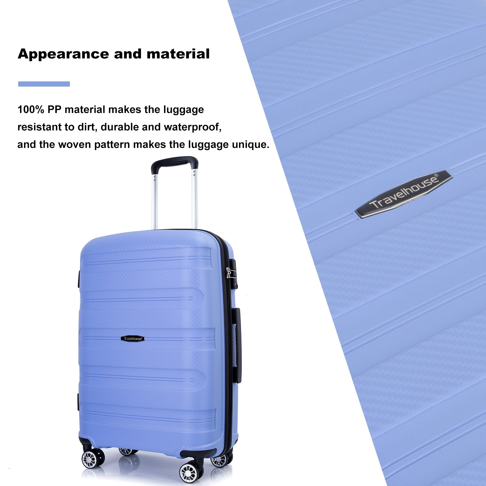Hardshell Suitcase Spinner Wheels PP Luggage Sets Lightweight Durable Suitcase ,3-Piece Set (20/24/28) ,Purplish Blue