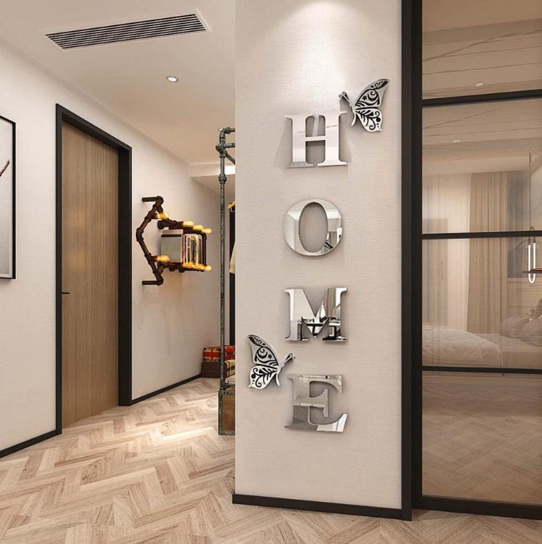 Two butterflies HOME letter mirror decoration 1mm thick acrylic wall sticker living room entrance sticker