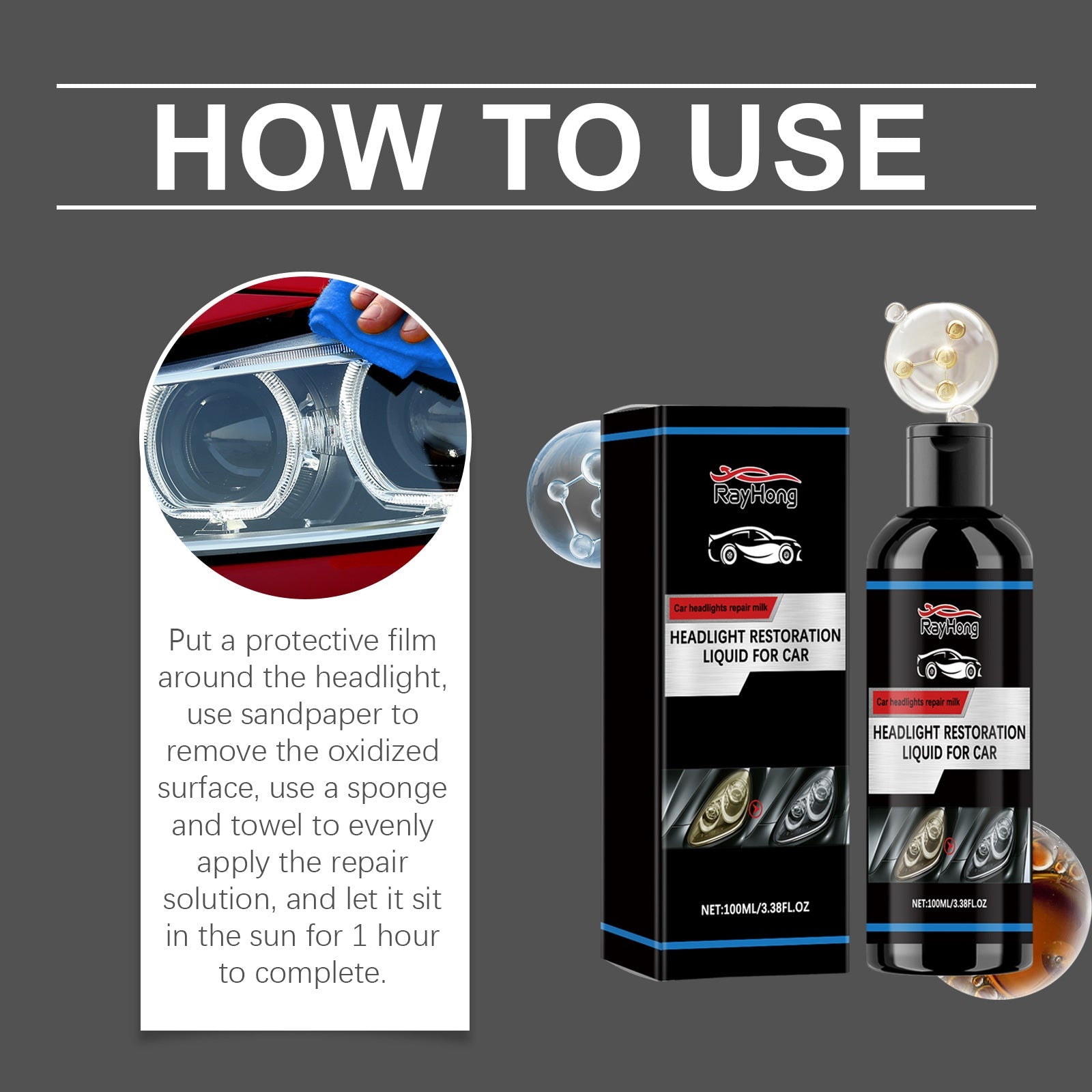 Headlight Restoration Liquid For Car, Lamp Scratches Yellow Cleaning Plating Crystal Polishing Refurbishing Repair Agent