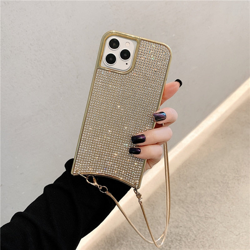 Crossbody Lanyard Glitter Diamonds Shoulder Phone Case For Iphone 13 13Pro 12 11 Pro XS Max X XR 7 8 Plus Luxury Shining Cover