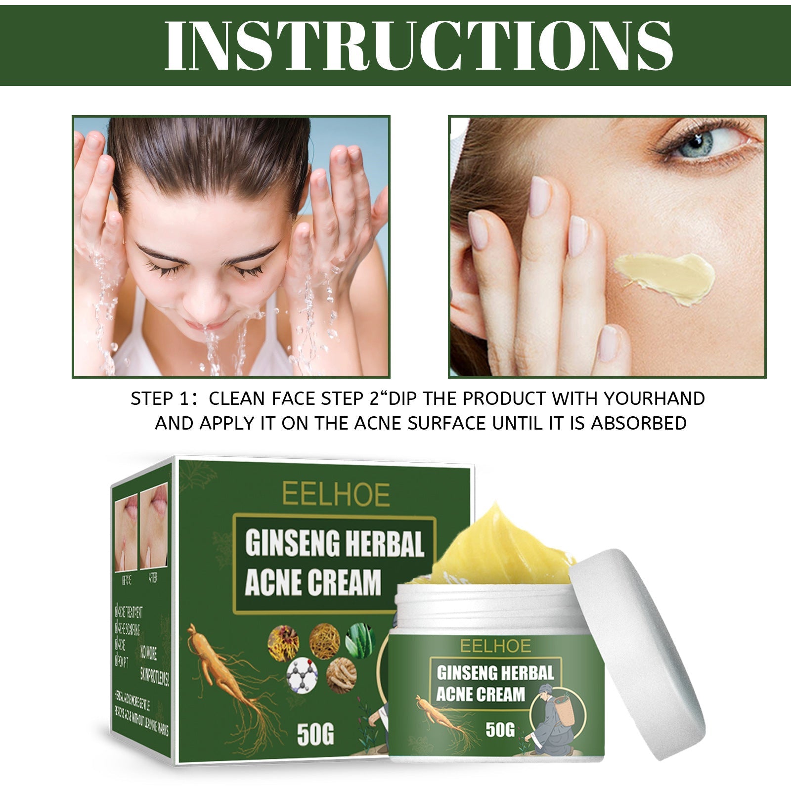 Herbal Acne-Removing Cream Anti-acne-Removing Cream Moisturizing Cleansing Cream Water Oil Balance Anti-acne-Removing Cream