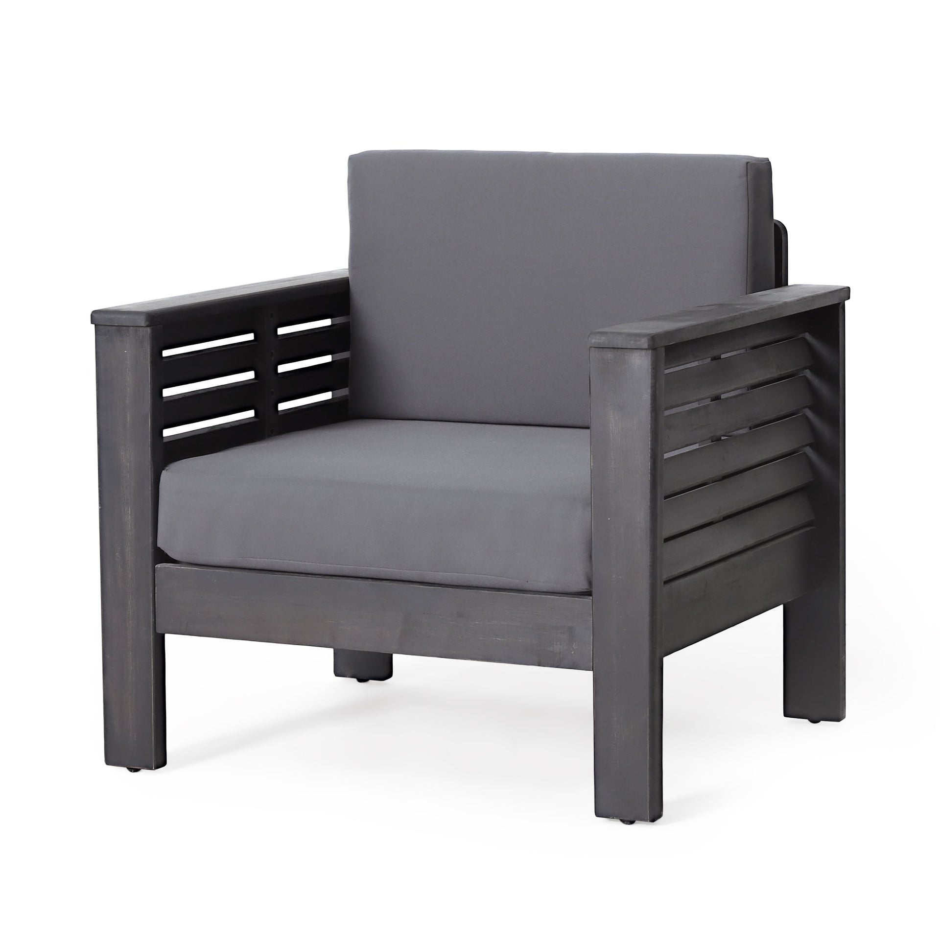 ( Set of 2) Outdoor Acacia Wood Club Chairs with Cushions, Dark Gray, 27.75