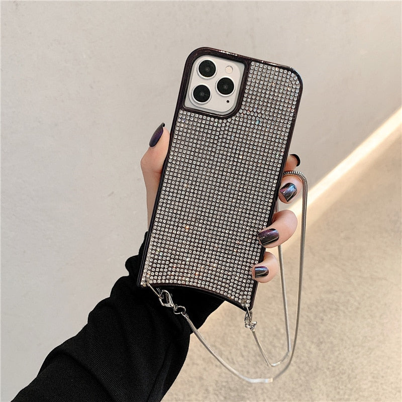 Crossbody Lanyard Glitter Diamonds Shoulder Phone Case For Iphone 13 13Pro 12 11 Pro XS Max X XR 7 8 Plus Luxury Shining Cover