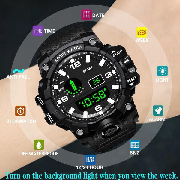 Multi functional outdoor men's electronic watch for male and female students running sports watch