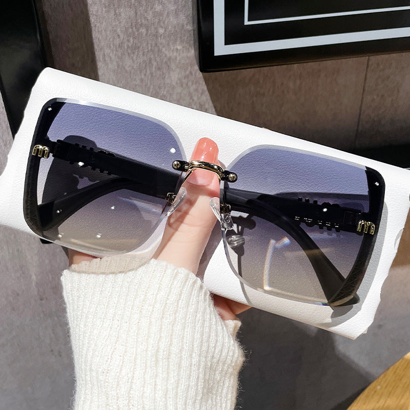 new fashion trimmed sunglasses half frame high quality trend simple sunglasses for women with fine glitter