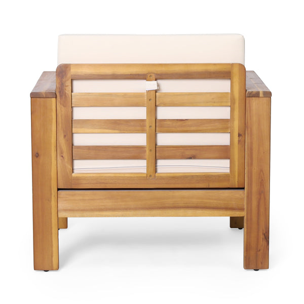 Outdoor Acacia Wood Club Chairs with Cushions, Teak+Beige, 27.75