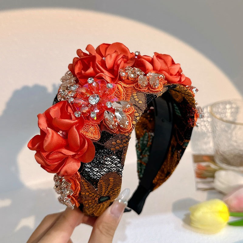 Handmade fabric flower headband and water diamond headband